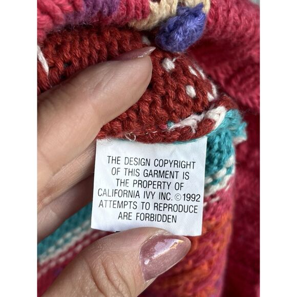 90’s IVY Hand Knit Patchwork Color Block  Sweater- Size Medium - Multicolored - Picture 9 of 9